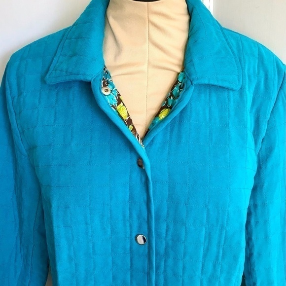 Briggs New York Turquoise Teal Quilted Snap Button Up Collared Jacket 16 Petite - Picture 5 of 12